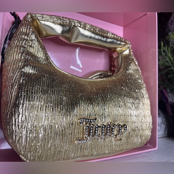 Juicy Couture Gold Mini Hobo Bag 3-Piece Set Wristlet Mirror NWT